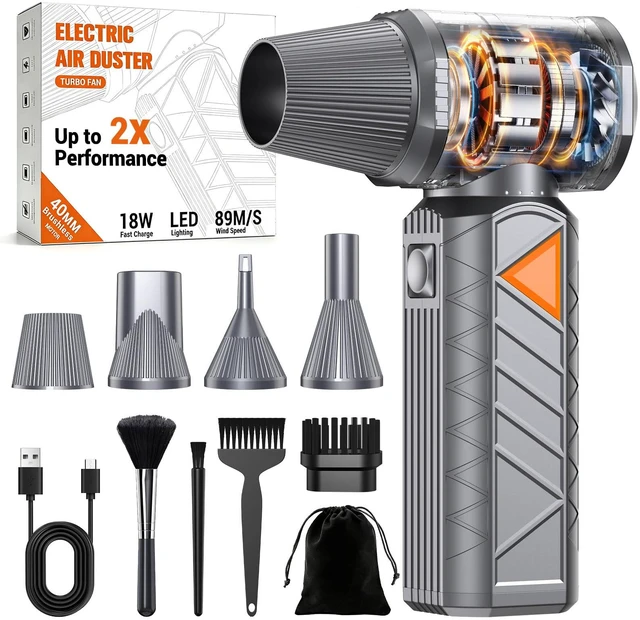 Main image of Compressed Air Duster, 350W Cordless Electric Air Blower, Rechargeable Mini 10000mAh, 180,000 RPM, 1.57" Brushless Motor, Fast Charge, Cleaning for PC/Keyboard/Electronics, Car & Home, Outdoor Camping