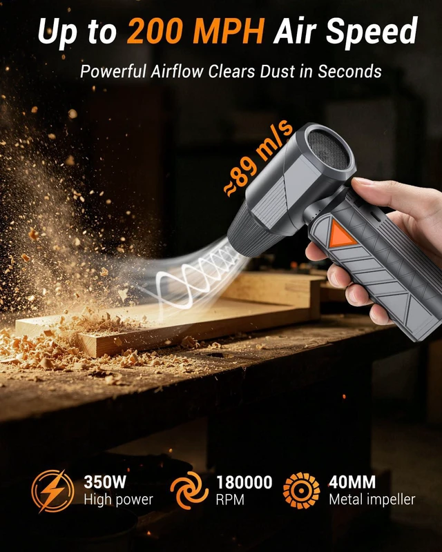 Alt view image 3 of 7 - Compressed Air Duster, 350W Cordless Electric Air Blower, Rechargeable Mini 10000mAh, 180,000 RPM, 1.57" Brushless Motor, Fast Charge, Cleaning for PC/Keyboard/Electronics, Car & Home, Outdoor Camping