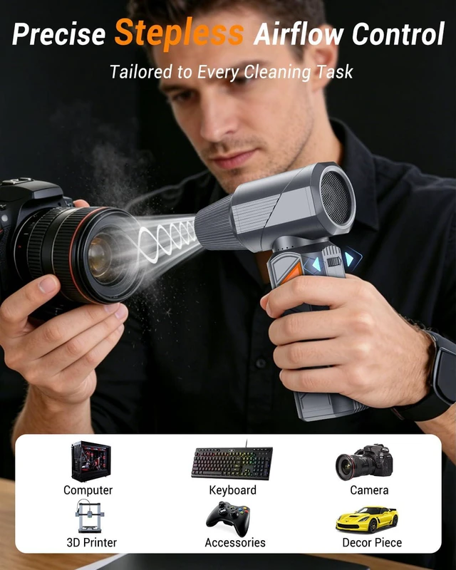 Alt view image 6 of 7 - Compressed Air Duster, 350W Cordless Electric Air Blower, Rechargeable Mini 10000mAh, 180,000 RPM, 1.57" Brushless Motor, Fast Charge, Cleaning for PC/Keyboard/Electronics, Car & Home, Outdoor Camping