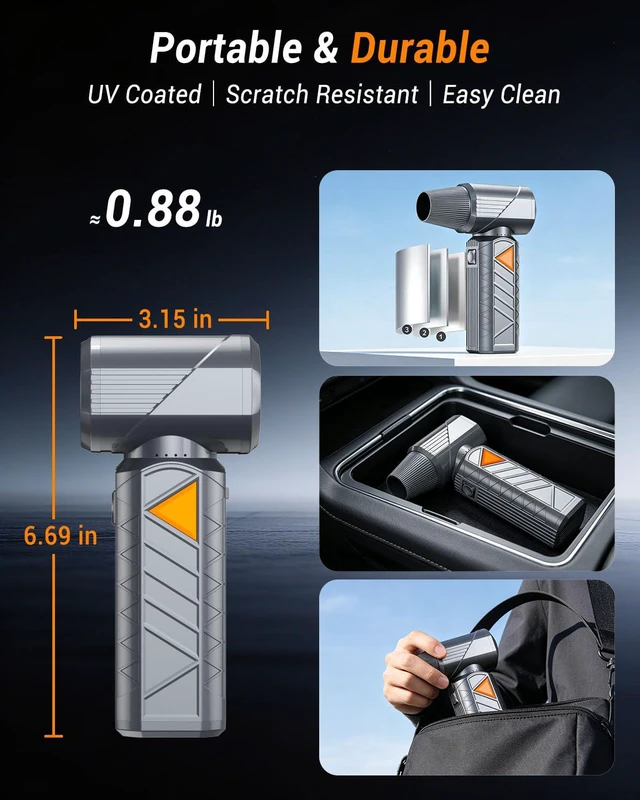 Alt view image 7 of 7 - Compressed Air Duster, 350W Cordless Electric Air Blower, Rechargeable Mini 10000mAh, 180,000 RPM, 1.57" Brushless Motor, Fast Charge, Cleaning for PC/Keyboard/Electronics, Car & Home, Outdoor Camping