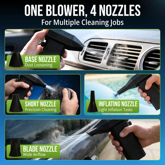Alt view image 5 of 7 - Electric Compressed Air Duster Rechargeable, 130,000 RPM Mini Blower Cordless Air Blower for PC, 8000mAh Compressed Air Blower Kit with USB-C, LED Light & 4 Nozzles for Keyboard Car Home Use
