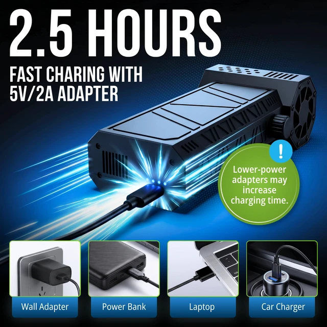 Alt view image 3 of 7 - Electric Compressed Air Duster Rechargeable, 130,000 RPM Mini Blower Cordless Air Blower for PC, 8000mAh Compressed Air Blower Kit with USB-C, LED Light & 4 Nozzles for Keyboard Car Home Use