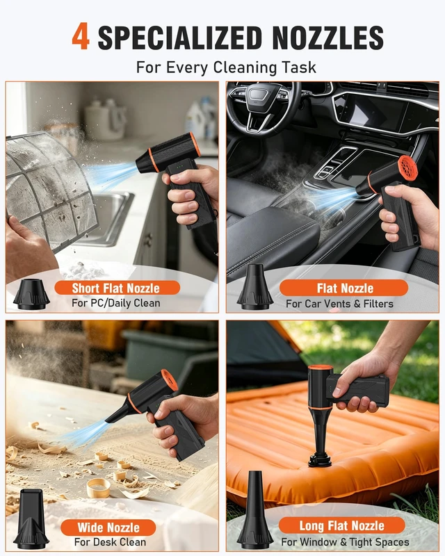 Alt view image 7 of 7 - Electric Air Duster, 110000 RPM Cordless Rechargeable Compressed Air Duster 3 Speed, Brushless Motor, Portable, Handheld Air Blower for Computer Cleaning, Keyboard, PC, Electronics, Car, Office & Home