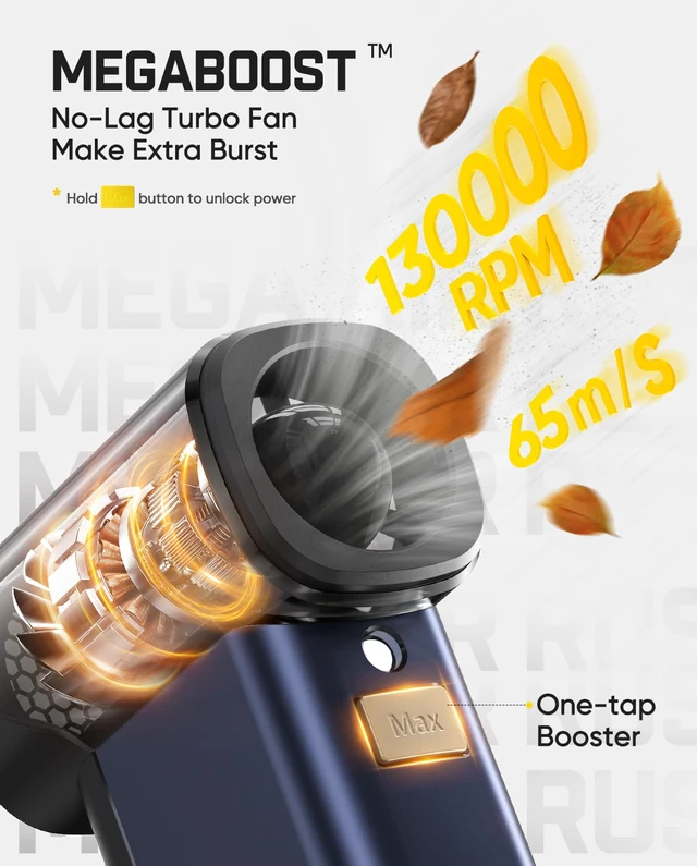 Alt view image 2 of 7 - B10 Pro Max Electric Air Duster with Powerbank Function (Navy Blue) | 130000RPM Brushless Motor, 6-Speed Adjustable, One-tap Booster, 28.8Wh Rechargeable, Electric Duster for PC, Car, Desk-Setup
