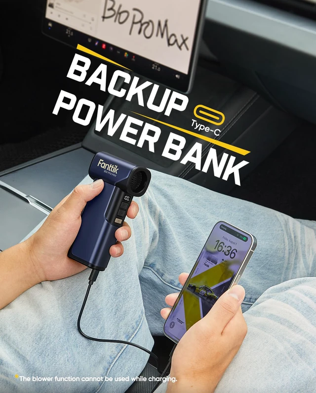 Alt view image 7 of 7 - B10 Pro Max Electric Air Duster with Powerbank Function (Navy Blue) | 130000RPM Brushless Motor, 6-Speed Adjustable, One-tap Booster, 28.8Wh Rechargeable, Electric Duster for PC, Car, Desk-Setup