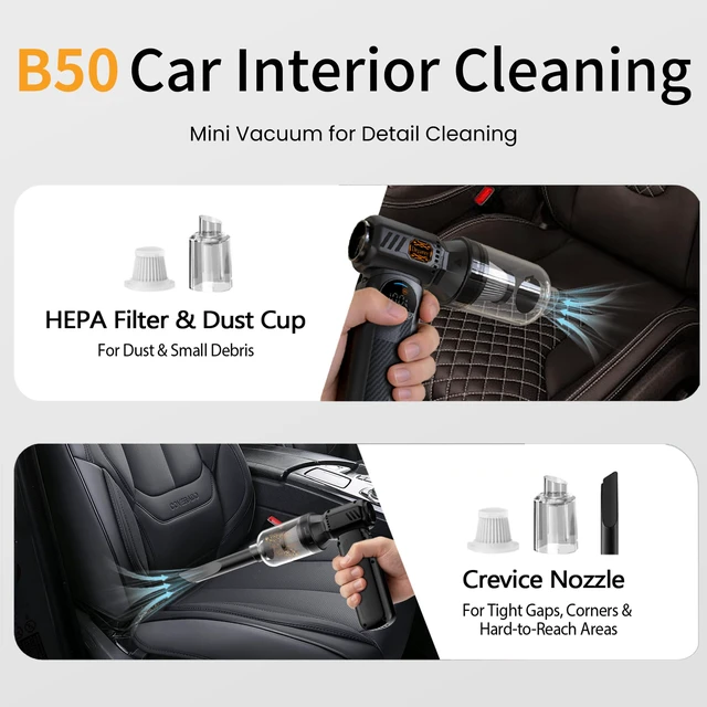 Alt view image 6 of 7 - B50 Compressed Air Duster & Vacuum Cleaner, 4-in-1 150,000RPM Turbo Fan | 69 m/s Airflow, Stepless Speed Control, Smart Display, 0.6 lb, 6 Nozzles & Brush, for Computer, Keyboard, Home & Bag Sealing