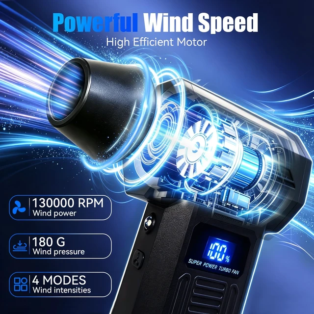Alt view image 2 of 7 - Compressed Air Duster-130000RPM Super Power Electric Air Duster, 4-Gear Adjustable Mini Blower with Type-C Fast Charging, Dust Blower for Computer, Keyboard, House, Outdoor and Car
