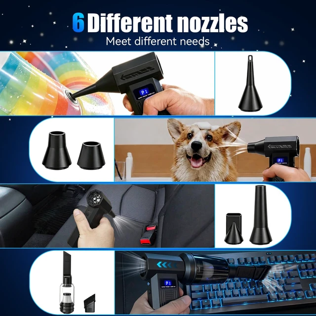 Alt view image 6 of 7 - Compressed Air Duster-130000RPM Super Power Electric Air Duster, 4-Gear Adjustable Mini Blower with Type-C Fast Charging, Dust Blower for Computer, Keyboard, House, Outdoor and Car