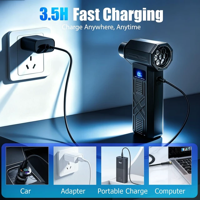 Alt view image 7 of 7 - Compressed Air Duster-130000RPM Super Power Electric Air Duster, 4-Gear Adjustable Mini Blower with Type-C Fast Charging, Dust Blower for Computer, Keyboard, House, Outdoor and Car