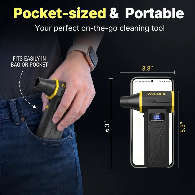 Alt view image 3 of 7 - Electric Compressed Air Duster, 130,000RPM Super Power Cordless Rechargeable Electronic Dust Blower, 4-Gear Adjustable Mini Duster for Electronics Computer PC Keyboard Home Car Workshop Outdoor