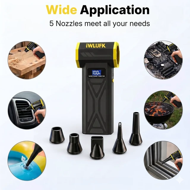 Alt view image 6 of 7 - Electric Compressed Air Duster, 130,000RPM Super Power Cordless Rechargeable Electronic Dust Blower, 4-Gear Adjustable Mini Duster for Electronics Computer PC Keyboard Home Car Workshop Outdoor
