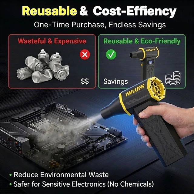 Alt view image 7 of 7 - Electric Compressed Air Duster, 130,000RPM Super Power Cordless Rechargeable Electronic Dust Blower, 4-Gear Adjustable Mini Duster for Electronics Computer PC Keyboard Home Car Workshop Outdoor