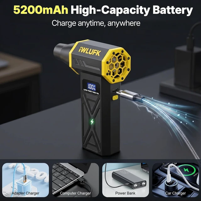 Alt view image 5 of 7 - Electric Compressed Air Duster, 130,000RPM Super Power Cordless Rechargeable Electronic Dust Blower, 4-Gear Adjustable Mini Duster for Electronics Computer PC Keyboard Home Car Workshop Outdoor