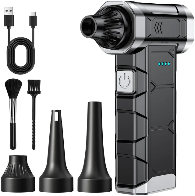 Main image of Compressed Air Duster, 110000 RPM High-Speed Electric Air Duster | 5 Speed Modes & 3 Rotatable Nozzles, 4000mAh Rechargeable Battery for PC, Keyboard, Car, Home & Outdoor, Black