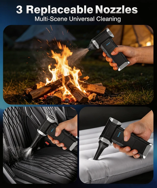 Alt view image 4 of 7 - Compressed Air Duster, 110000 RPM High-Speed Electric Air Duster | 5 Speed Modes & 3 Rotatable Nozzles, 4000mAh Rechargeable Battery for PC, Keyboard, Car, Home & Outdoor, Black