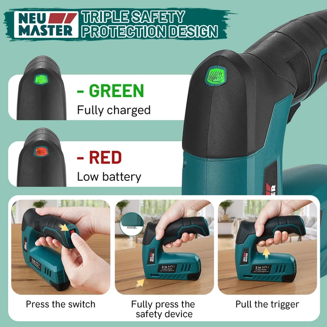 Alt view image 3 of 7 - Electric Staple Gun, 2-in-1 4V Electric Stapler & Brad Nailer | 1000pcs Staples & 1000pcs Brad Nails, USB Charging, Lightweight, Cordless Staple Gun for Wood, Upholstery, Crafts & Home DIY
