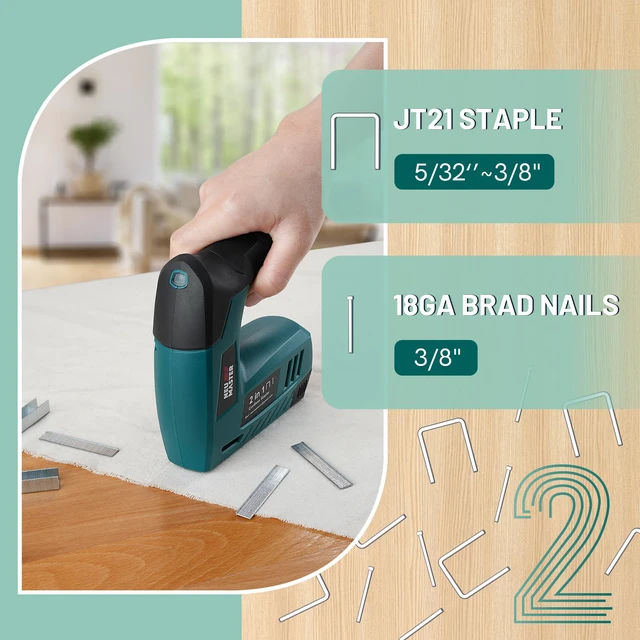 Alt view image 5 of 7 - Electric Staple Gun, 2-in-1 4V Electric Stapler & Brad Nailer | 1000pcs Staples & 1000pcs Brad Nails, USB Charging, Lightweight, Cordless Staple Gun for Wood, Upholstery, Crafts & Home DIY