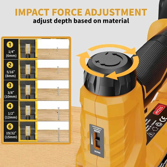 Alt view image 3 of 7 - Upholstery Staple Gun Compatible with Dewalt 20V MAX Battery | (NO Battery): Impact Force Adjustment for DIY(Tool Only) - with 1000 3/8" Staples 1000 5/8" Brad Nails