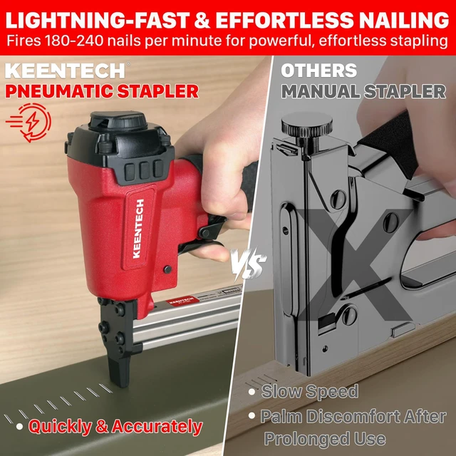 Alt view image 3 of 7 - T50 Pneumatic Staple Gun 20GA with 3780pcs 3/8" Crown Staples | Upholstery/Fabric/Leather, 200,000+ Cycle Lifespan, Low Jamming, Dual Trigger Safety, Efficient Stapling:180-240 Staples/Min