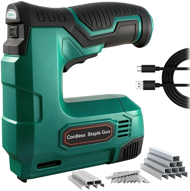 Main image of 4V Cordless USB Staple Gun Crafts Furniture and Carpentry with Case | 2500pc, 6-8 mm, safety contact nose, single-release trigger, one-hand control, upholstery and craft fastening, USB-C charging