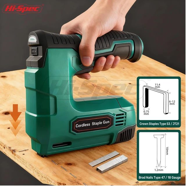 Alt view image 2 of 7 - 4V Cordless USB Staple Gun Crafts Furniture and Carpentry with Case | 2500pc, 6-8 mm, safety contact nose, single-release trigger, one-hand control, upholstery and craft fastening, USB-C charging