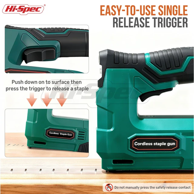 Alt view image 3 of 7 - 4V Cordless USB Staple Gun Crafts Furniture and Carpentry with Case | 2500pc, 6-8 mm, safety contact nose, single-release trigger, one-hand control, upholstery and craft fastening, USB-C charging