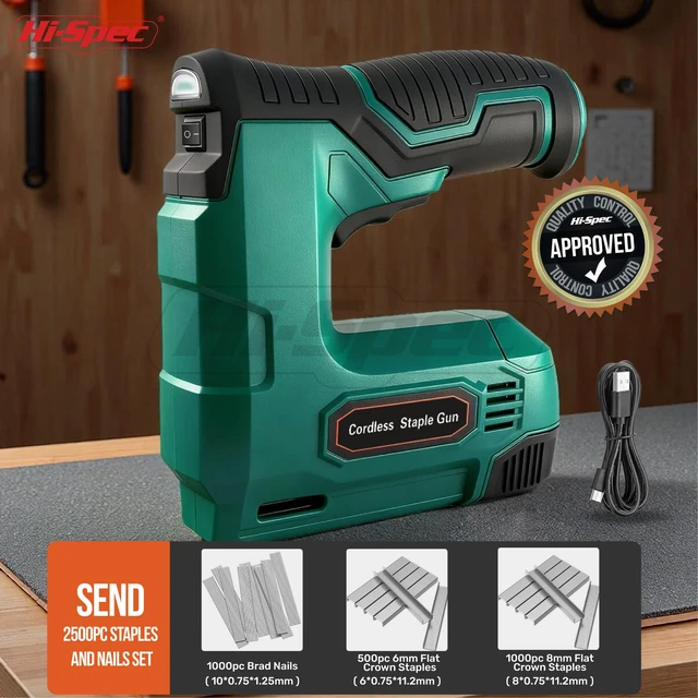Alt view image 7 of 7 - 4V Cordless USB Staple Gun Crafts Furniture and Carpentry with Case | 2500pc, 6-8 mm, safety contact nose, single-release trigger, one-hand control, upholstery and craft fastening, USB-C charging
