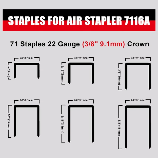 Alt view image 5 of 6 - Tools 22 Gauge Air Stapler Pneumatic Staple Gun, 3/8 Inch Crown | 70-100 PSI, 180 capacity magazines,1/4-Inch to 5/8-Inch Upholstery Stapler for Upholstering, Woodworking and DIY Projects