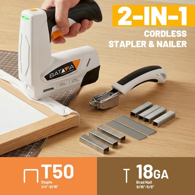 Alt view image 2 of 7 - Electric Staple Gun, 2 in 1 Cordless T50 Stapler & Brad Nailer Kit with Remover and 2000PCS Staples Nails, 2000mAh Battery Powered, 4V Electric Stapler for Upholstery, Wood, DIY Home Projects