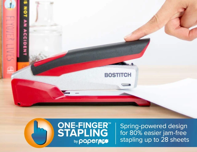 Alt view image 3 of 7 - Office InPower Spring-Powered Premium Desktop Stapler - One Finger, No Effort, Red/Silver (1117)