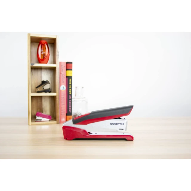 Alt view image 2 of 7 - Office InPower Spring-Powered Premium Desktop Stapler - One Finger, No Effort, Red/Silver (1117)