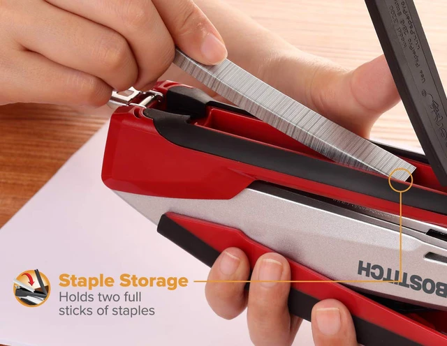 Alt view image 5 of 7 - Office InPower Spring-Powered Premium Desktop Stapler - One Finger, No Effort, Red/Silver (1117)
