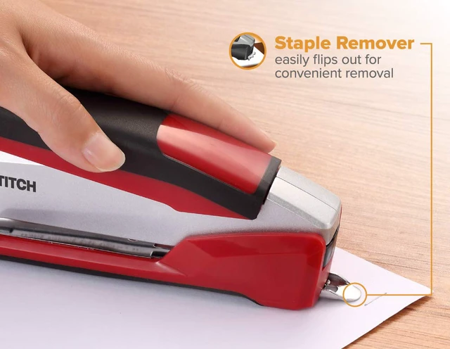Alt view image 6 of 7 - Office InPower Spring-Powered Premium Desktop Stapler - One Finger, No Effort, Red/Silver (1117)