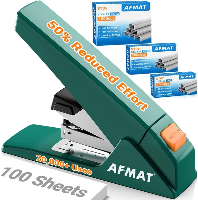 Main image of Heavy Duty Stapler, 100 Sheet Capacity, 50% Less Effort, 20,000+ Use | Effortless Desktop Stapler, Easy to Load, Jam-Free Teacher Stapler for Classroom, Large Office Stapler w/ 3,000 Staples, ES18