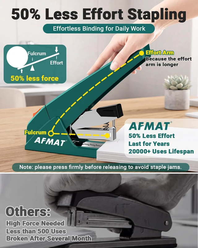 Alt view image 3 of 7 - Heavy Duty Stapler, 100 Sheet Capacity, 50% Less Effort, 20,000+ Use | Effortless Desktop Stapler, Easy to Load, Jam-Free Teacher Stapler for Classroom, Large Office Stapler w/ 3,000 Staples, ES18