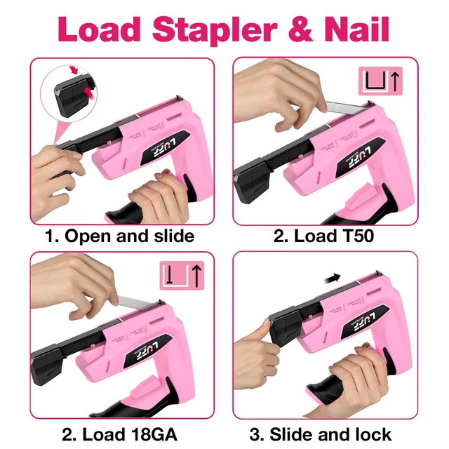 Alt view image 3 of 7 - 2-in-1 Cordless T50 Staple Gun & 18GA Brad Nailer with 4V USB-C Rechargeable Battery, Fits 1/4"-9/16" T50 Staples & 3/8"-9/16" Brad Nails for Upholstery, Softwood, DIY & Crafts