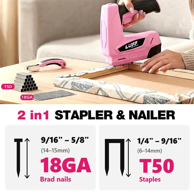 Alt view image 2 of 7 - 2-in-1 Cordless T50 Staple Gun & 18GA Brad Nailer with 4V USB-C Rechargeable Battery, Fits 1/4"-9/16" T50 Staples & 3/8"-9/16" Brad Nails for Upholstery, Softwood, DIY & Crafts