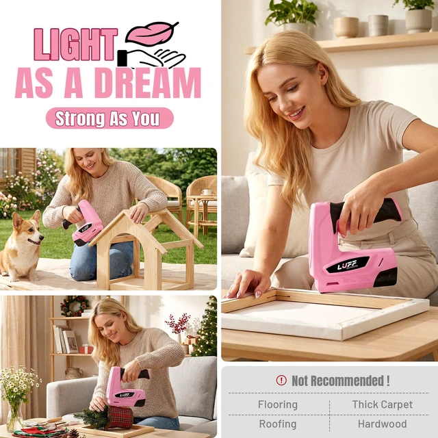 Alt view image 5 of 7 - 2-in-1 Cordless T50 Staple Gun & 18GA Brad Nailer with 4V USB-C Rechargeable Battery, Fits 1/4"-9/16" T50 Staples & 3/8"-9/16" Brad Nails for Upholstery, Softwood, DIY & Crafts