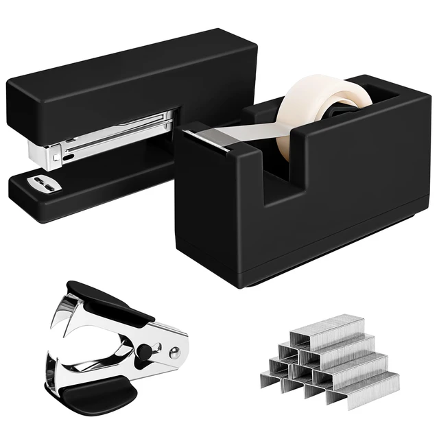 Main image of 1 Desktop Stapler & 1 Tape Dispenser,Black Stapler for Desk | 25 Sheet Capacity with 830 Staples and Staple Remover, Non-Slip for Office,School, Home & Classroom