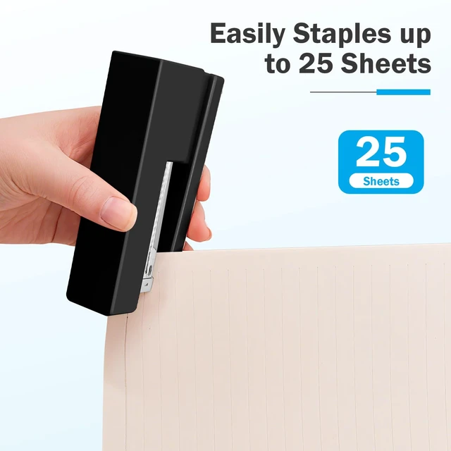 Alt view image 5 of 7 - 1 Desktop Stapler & 1 Tape Dispenser,Black Stapler for Desk | 25 Sheet Capacity with 830 Staples and Staple Remover, Non-Slip for Office,School, Home & Classroom