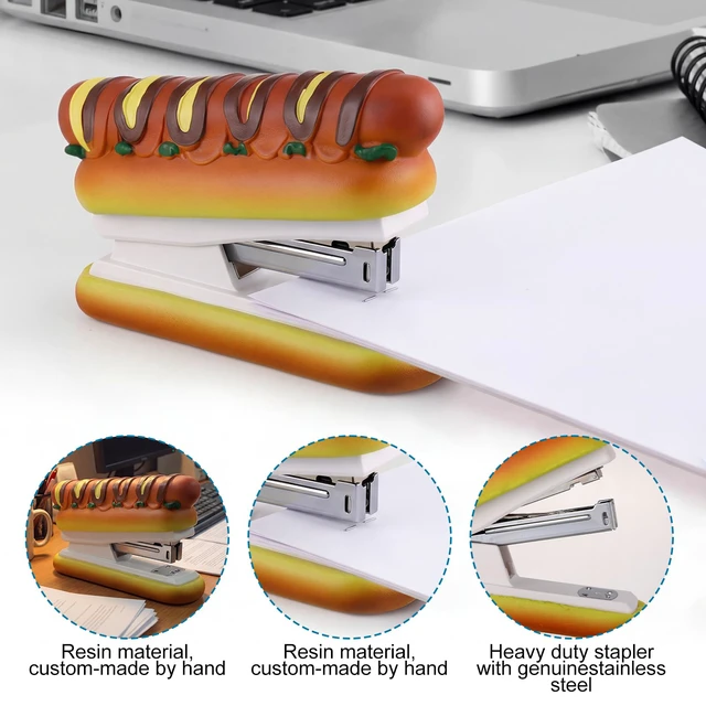Alt view image 4 of 7 - Hot Dog Stapler with 1000 Staples, Novelty Desktop Stapler | Funny Home Office Desk Stapler, Hotdog Theme, Ideal Holiday or Stocking Stuffers for Teachers, Students, and Office Workers