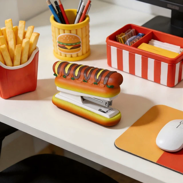 Alt view image 6 of 7 - Hot Dog Stapler with 1000 Staples, Novelty Desktop Stapler | Funny Home Office Desk Stapler, Hotdog Theme, Ideal Holiday or Stocking Stuffers for Teachers, Students, and Office Workers
