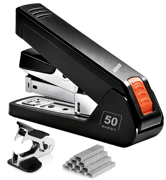 Main image of Effortless Desktop Stapler, Desk with 50 Sheet Capacity, 1000 Staples and Remover, 1-Touch Stapling, Ergonomic & Easy to Load Heavy Duty Staplers,for Office Clerks Home