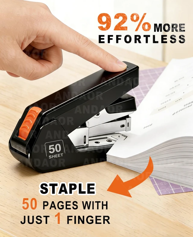 Alt view image 2 of 7 - Effortless Desktop Stapler, Desk with 50 Sheet Capacity, 1000 Staples and Remover, 1-Touch Stapling, Ergonomic & Easy to Load Heavy Duty Staplers,for Office Clerks Home