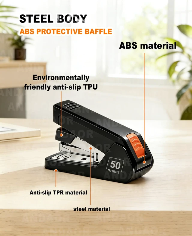 Alt view image 3 of 7 - Effortless Desktop Stapler, Desk with 50 Sheet Capacity, 1000 Staples and Remover, 1-Touch Stapling, Ergonomic & Easy to Load Heavy Duty Staplers,for Office Clerks Home