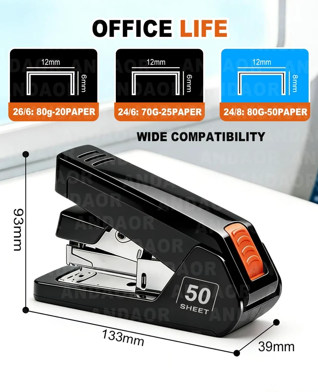 Alt view image 5 of 7 - Effortless Desktop Stapler, Desk with 50 Sheet Capacity, 1000 Staples and Remover, 1-Touch Stapling, Ergonomic & Easy to Load Heavy Duty Staplers,for Office Clerks Home