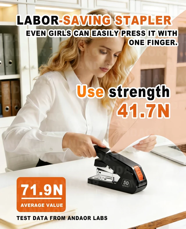 Alt view image 7 of 7 - Effortless Desktop Stapler, Desk with 50 Sheet Capacity, 1000 Staples and Remover, 1-Touch Stapling, Ergonomic & Easy to Load Heavy Duty Staplers,for Office Clerks Home