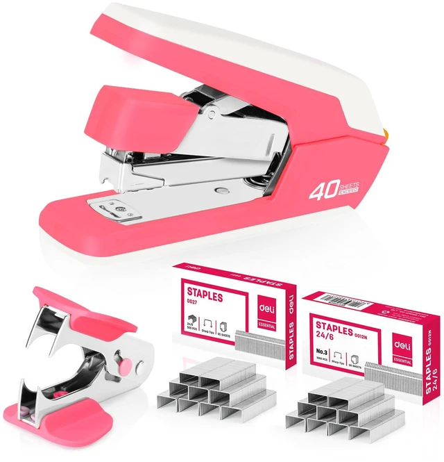 Main image of Effortless Desktop Stapler, Heavy Duty Stapler, Rose | 40-50 Sheet Capacity, One Finger, No Effort, Includes 1500 Staples & Staple Remover