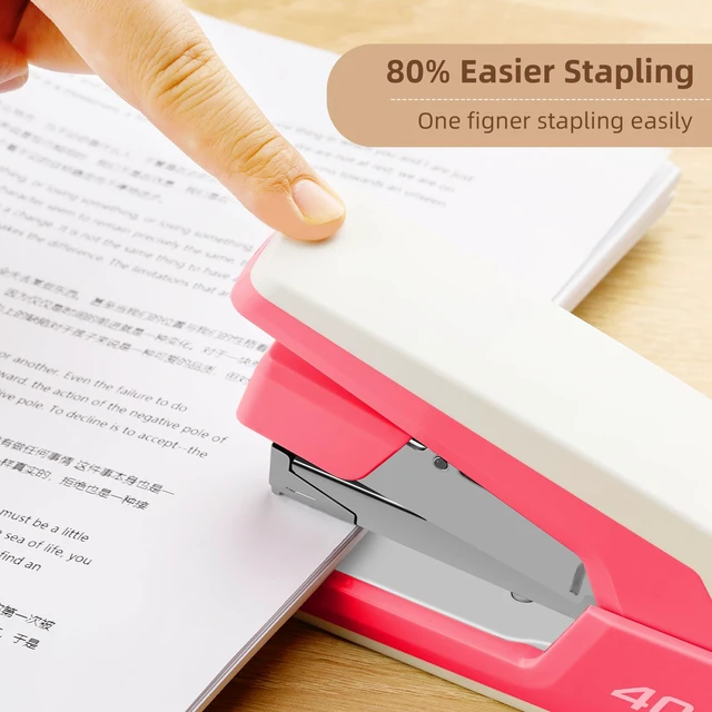 Alt view image 2 of 6 - Effortless Desktop Stapler, Heavy Duty Stapler, Rose | 40-50 Sheet Capacity, One Finger, No Effort, Includes 1500 Staples & Staple Remover