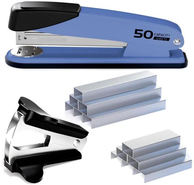 Main image of Metal Stapler Heavy Duty for Desk - 50 Sheet Capacity with 2000 Pieces 1/4", 5/16" Staples and Staple Remover, No Jam, Non-Slip, Stapler Heavy Duty for Classroom and Office, Blue